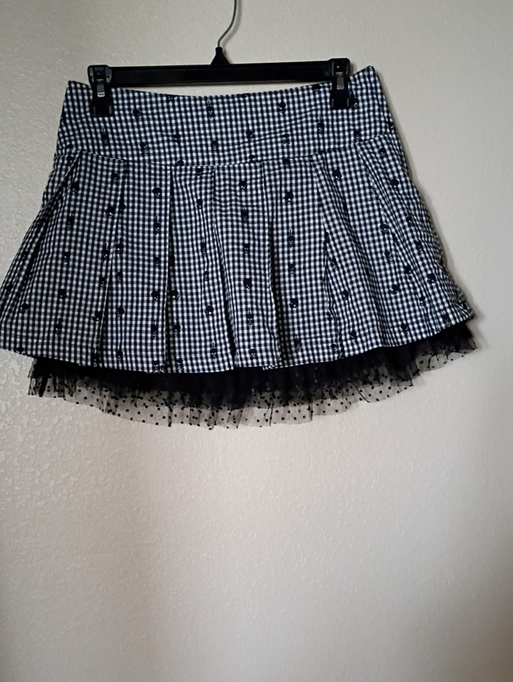 Black & White Gingham Pleated Circle Skirt with Polka Dot Tulle Trim